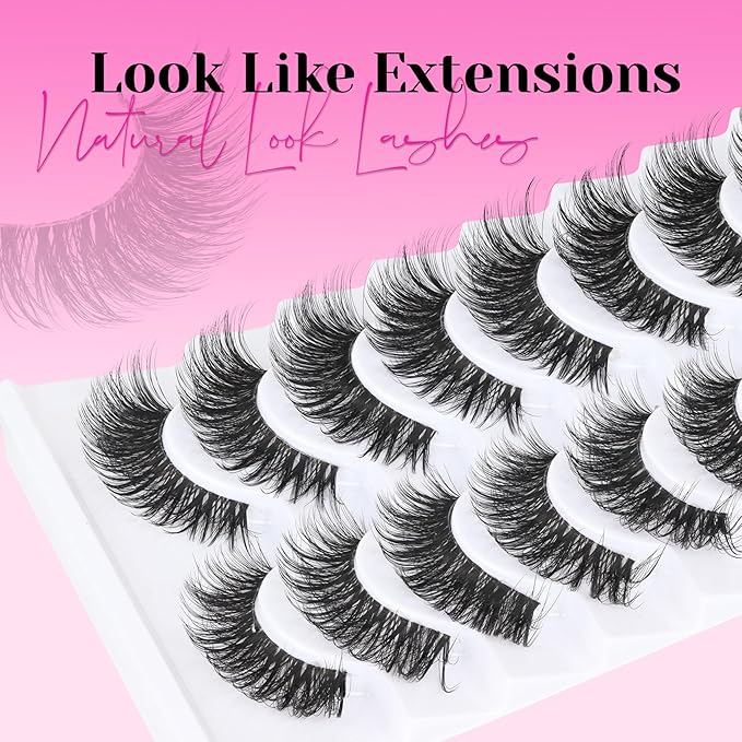 Veleasha Cat Eye Lashes Fluffy False Eyelashes with Clear Band Volume Eyelashes Looks Like Lash Extensions CC Curl Soft Fake Lashes Strips Lashes 10 Pairs Pack (Dreamy Fluff)