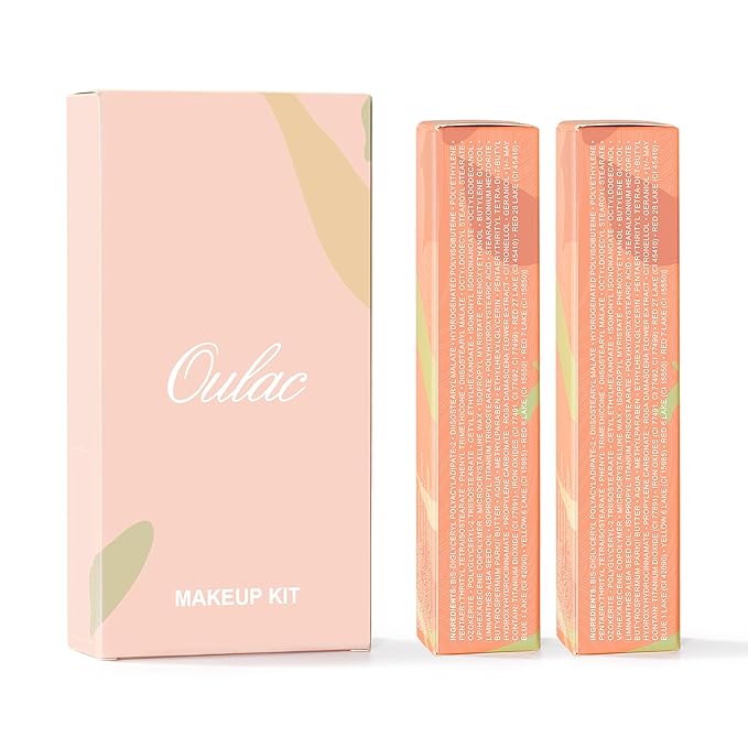 Oulac Moisturizing Shine Lipstick For Women Christmas Set 2PCS, 2 in 1 Tinted Lip Balm for Winter, Hydrated Juicy and Glossy Lip Color for Dry, Cracked and Chapped Lips, Vegan [07+14]