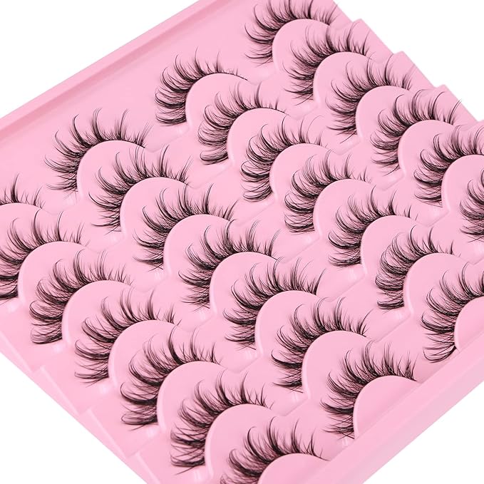 Manga Lashes Clear Band Natural Lashes Wispy Asian 12mm 3D Short Eyelashes D-Curl False Eyelashes Pack by Kiromiro