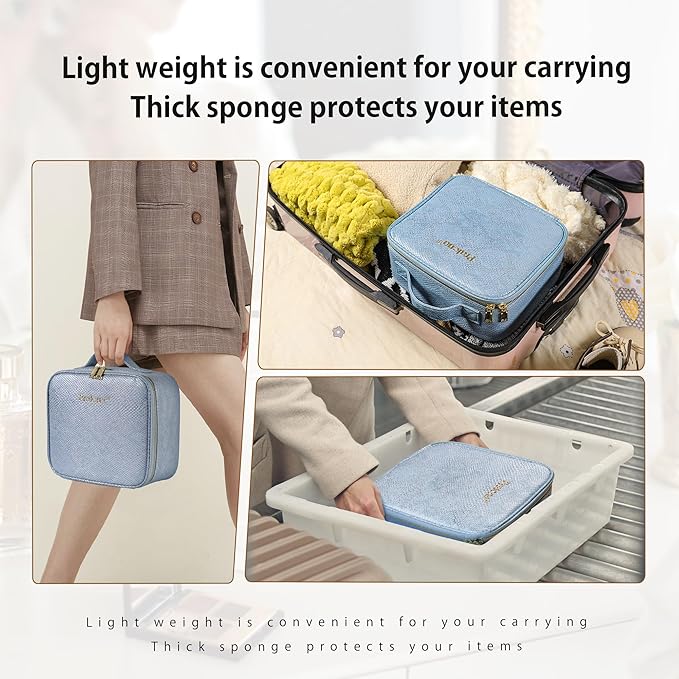 Portable Travel Makeup Bag with Mirror and Light - 3 Colors,Adjustable Brightness Spacious Cosmetic Organizer,Mermaid Shine Blue