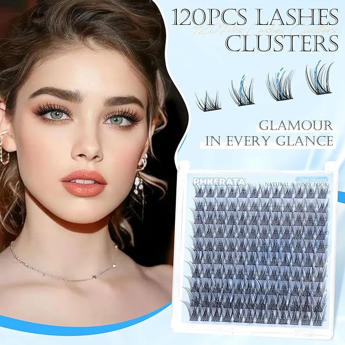 Wispy Eyelash Clusters Natural Lash Clusters 120 pcs Individual Lashes Clusters DIY Cluster Eyelash Extensions with Soft Lash Band, 10-16 mm
