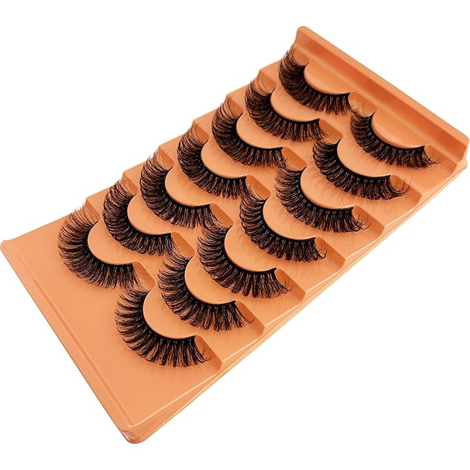 YASNAI Short Lashes Natural Look D Curl Eyelashes that Look Like Extensions Strip False Thick Volume Lash Pack 8-14mm Full 7 Pair Fluffy Wispy Cat Eye Mega Double Stacked Eyelash Small Fake Lashes