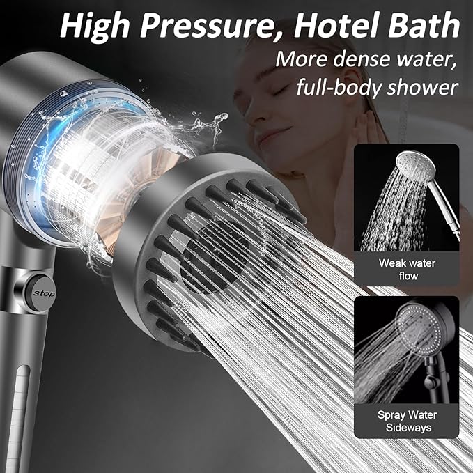 Luxsego High Pressure Shower Heads with Scalp Massager Shampoo Brush for Skin & Hair Care, Filtered Shower Head with Handheld Sprayer Soften Hard Water, 3 Settings 4 in 1 Detachable Showerhead Set