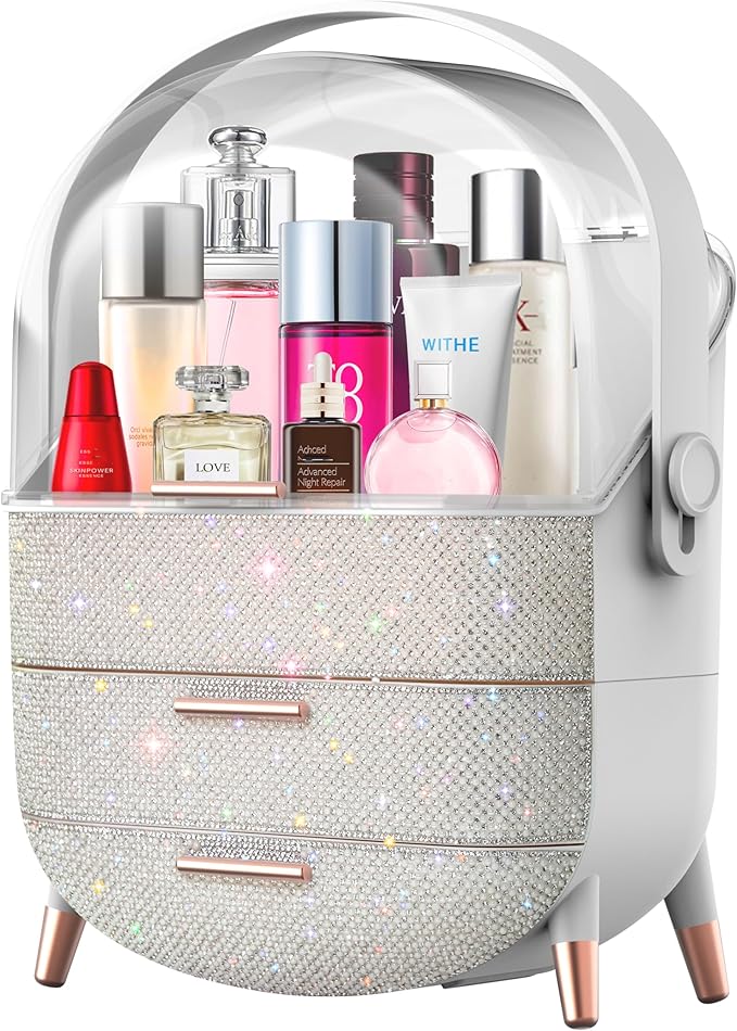 Teen Girls Gift Makeup Organizer,Skincare Organizer Jewelry Storage,Cosmetics Storage and Display Case,Make Up Holders and Organizers for Countertop,Bathroom Organizer (Pearl White)