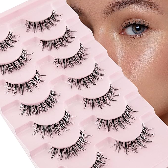 Manga Lashes Yasnai Wispy Natural Look Lashes Anime False Eyelashes Volume Lashes Fake Lashes 13mm Spiky Korean Japanese Asian Cosplay 3D Eye Lashes 7 Pairs Pack