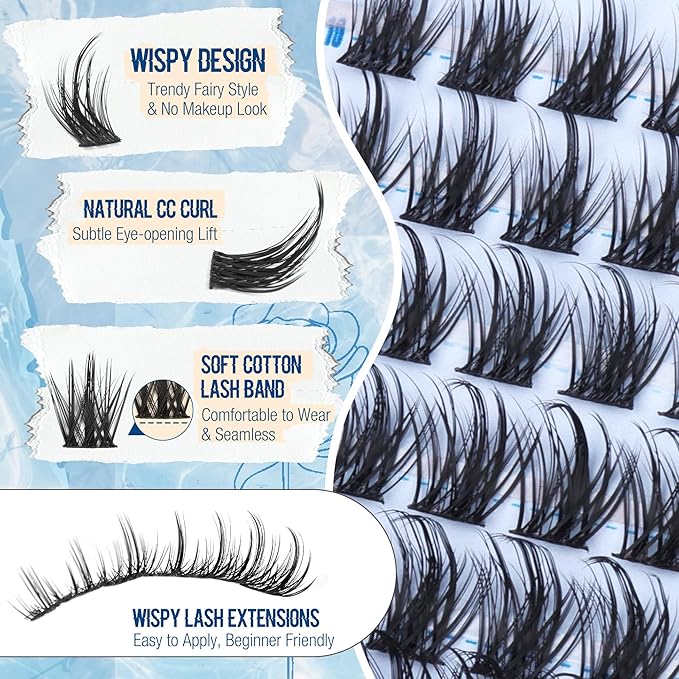Mavphnee Natural Cluster Lashes Wispy Cluster Eyelash Extensions Fairy Lash Clusters Spiky Eyelash Clusters Anime Individual Lashes 90Pcs Clean Girl Makeup DIY Lash Pack Lash Hack (10-16MM, CC-Curly)