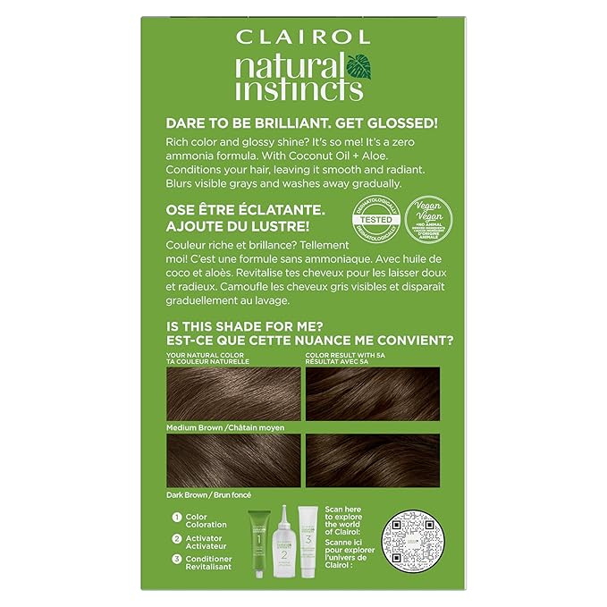 Clairol Natural Instincts Demi-Permanent Hair Dye, 5A Medium Cool Brown Hair Color, Pack of 1