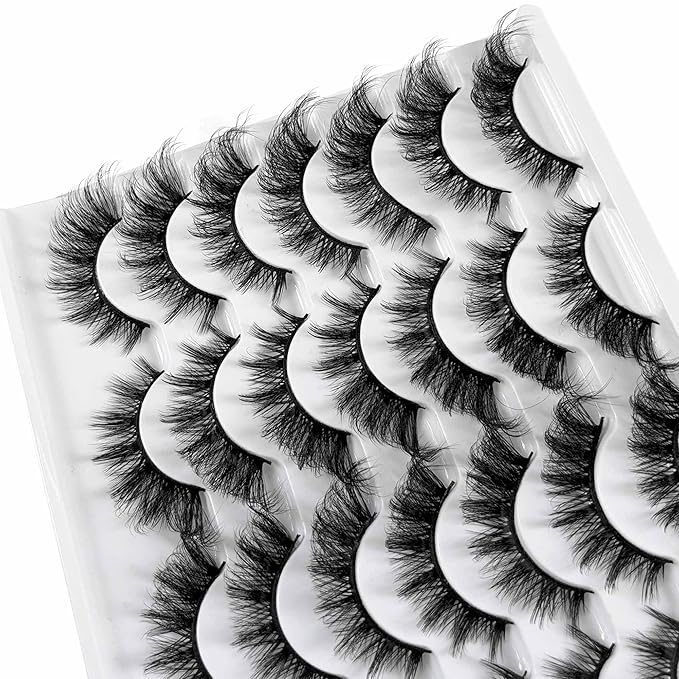 Yasnai Cat Eye Lashes False Eyelashes Fluffy Volume 18mm Strip Lashes Wispy Fake Lashes Natural Eyelashes 14 Pairs Pack 9D