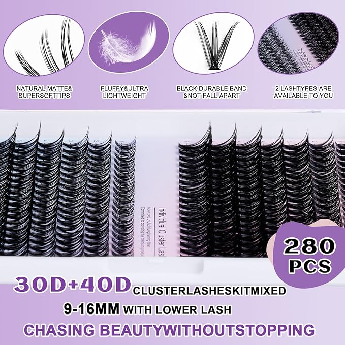 lash clusters Natural Lash Clusters Wispy Cluster Eyelash Extensions C-Curly Individual Lashes Natural Look DIY Lash Extension Wispy Eyelash Clusters Wide-Span Band 9-16MM (DD16-MIX01(30P+40P))