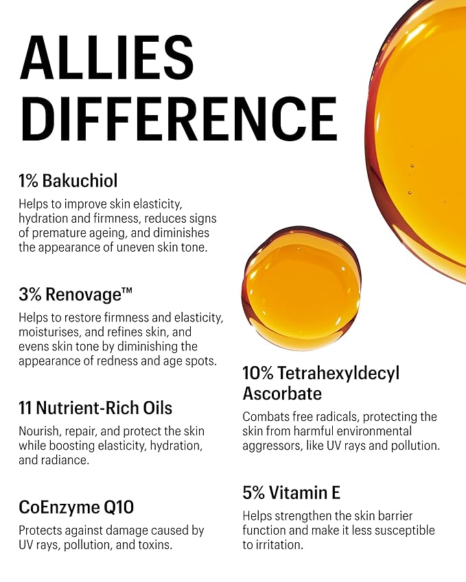Allies of Skin CE15 Bakuchiol Firming Face Oil | Deeply Hydrating Retinol Alternative for Youthful Skin | 21 Active Ingredients with 10% Vitamin C, 5% Vitamin E and CoEnzyme Q10 | 1 fl oz