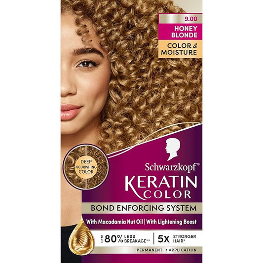 Schwarzkopf Keratin Permanent Hair Dye Cream, 9.0 Honey Blonde, Professional Quality Color for Up to 100% Gray Coverage, Bond Enforcing System