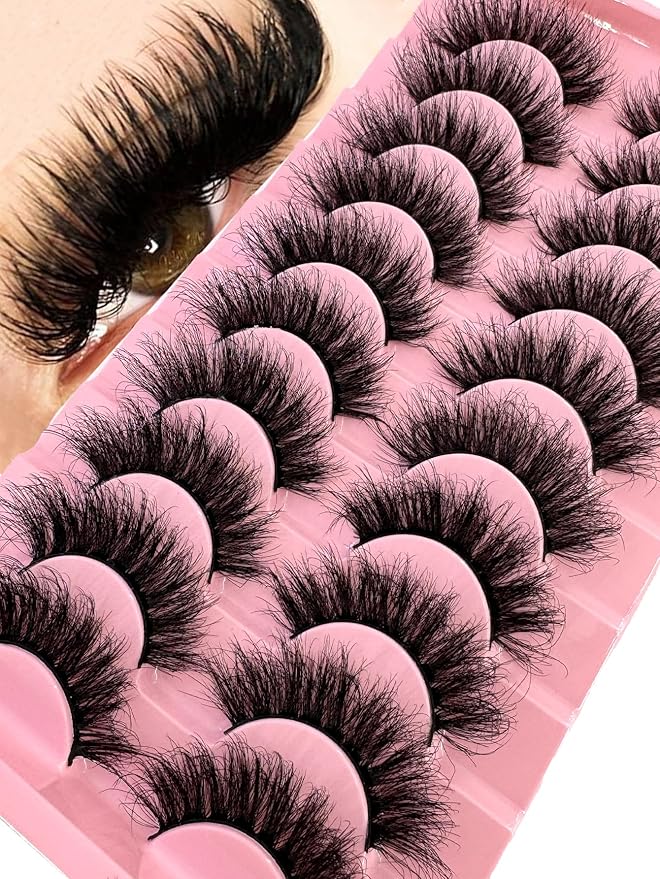 HBZGTLAD New 10 Pairs 3D Mink Lashes False Eyelashes Handmade Wispy Fluffy Long Lashes Natural Eye Makeup Tools Eye Lashes (823)