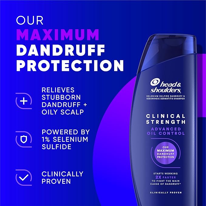 Head & Shoulders Dandruff Shampoo, Clinical Strength Advanced Oil Control, Our Maximum Anti-Dandruff Prescription-Strength Formula, Flake Protection, Seborrheic Dermatitis Relief, Citrus, 13.5 Fl Oz