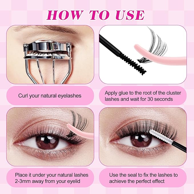 FADLASH Lash Clusters Kit 560Pcs Eyelash Clusters Kit 8-16mm Individual D Curl Cluster Eyelash Extensions with Lash Bond and Seal Lash Tweezers (30D+40D+50D+60D Kit 8-16mm)