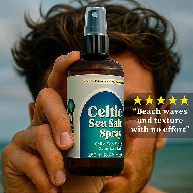 Celtic Sea Salt Hair Spray. Instant & Natural Beach Look, Volume & Texture, Celtic Sea Salt Spray with Kelp, Aloe Vera, and Hair-Strengthening Minerals. (8.45 fl oz)