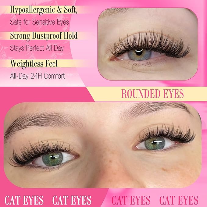 Wispy Lash Clusters Kit Natural Look Eyelash Cluster Eyelash Extensions Short Eye Lashes Natural Looking with Lash Brush DIY Lash Extension Kit Individual Lashes Kit For Beginners (No Glue)