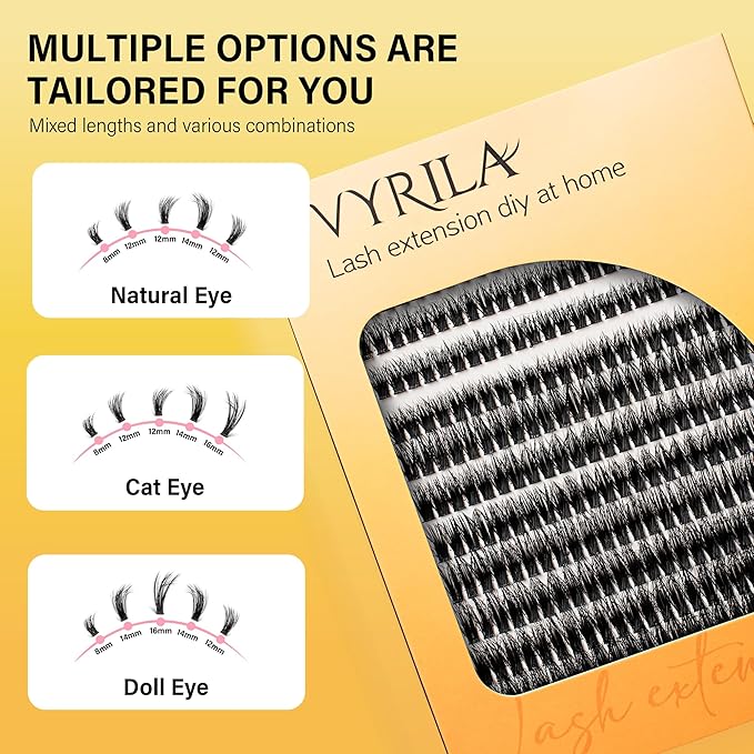 Lash Clusters 8-16mm, False Eyelashes 288pcs, Cluster Eyelash Extensions Matte Black Soft, Diy Lash Extensions D Curl Natural Lash Clusters Faux Mink Lashes Wispy（Pizazz,288pcs,0.07,D,8-16MIX)