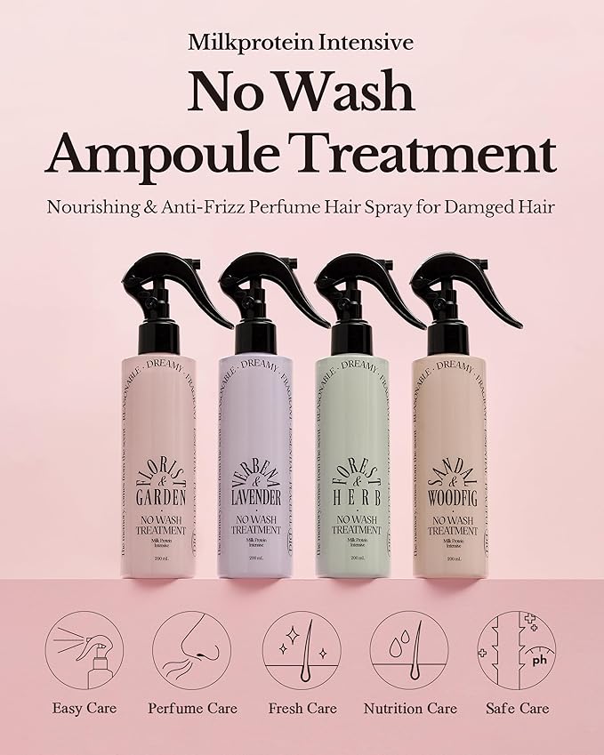 Milk Protein Intensive No-Wash Treatment - Korean Hair Perfume Serum Spray - Natural Green Herb Scent - Anti Frizz Detangler Mist for Curly, Dry & Damaged Hair, 6.76 fl.oz.