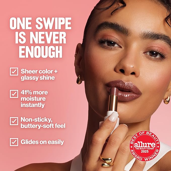 REVLON Super Lustrous Glass Shine Balm, Hydrating Tinted Lipstick, Sheer, Glossy Shiny Finish, 001 Sparkling Quartz, 0.11 oz