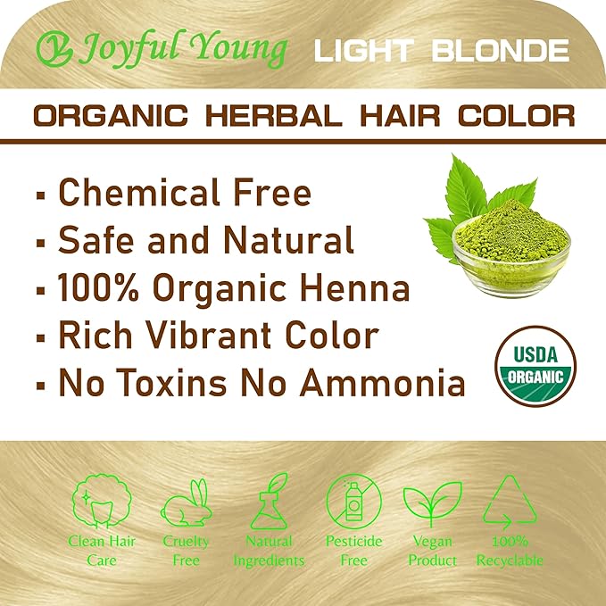 100% Organic Henna Hair Color – Natural, Chemical-Free Hair Dye for Rich, Vibrant Color & Gloss – Grey Coverage, Safe for All Hair Types, Vegan Non-Toxic, Herbal Hair Treatment (LIGHT BLONDE)