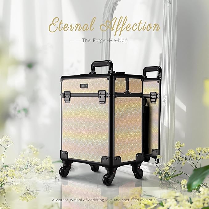 BYOOTIQUE Rolling Cosmetic Case Nail Tech Storage Cart on Wheels Hairdressing Brush Bags for Makeup Artist Salon Beautician Barbershop Hairstylist，Grace ForgetMeNot