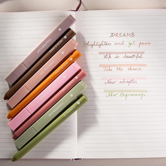 DIVERSEBEE Aesthetic Highlighters and Gel Pens, Earthy Bible Highlighters No Bleed, 8 Pack Assorted Colors Cute Journaling Pens, Bible Study Supplies (Dreams)