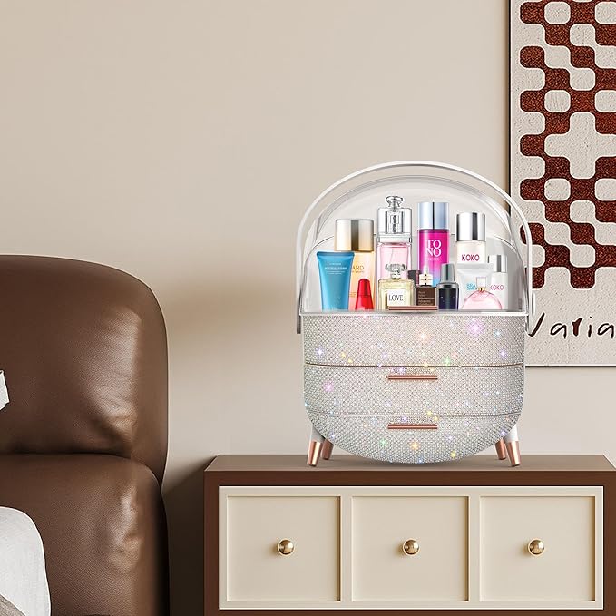 Teen Girls Gift Makeup Organizer,Skincare Organizer Jewelry Storage,Cosmetics Storage and Display Case,Make Up Holders and Organizers for Countertop,Bathroom Organizer (Pearl White)