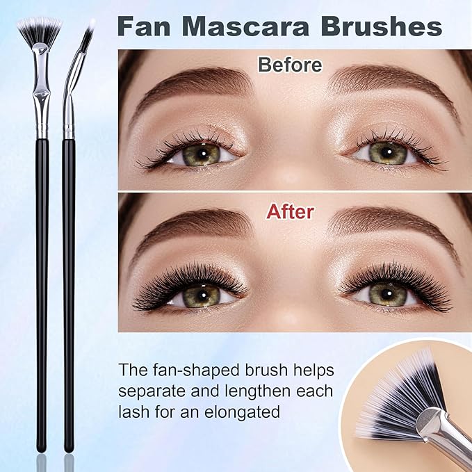 2PCS Mascara Fan Eye Lash Brush, Folding Angle Scalloped Lash Separator Tool, Fan Shaped Eyebrow Brush, Soft Eyelash Comb Separator for Upper Lower Eye Lash Makeup