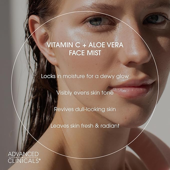 Advanced Clinicals Vitamin C Face Toner + Ferulic Acid & Rosewater, Antioxidant Facial Mist Spray for Face, Skin Refreshing, Hydrating, & Non-Greasy Instant Hydration Facial Spray, 7.5 Fl Oz