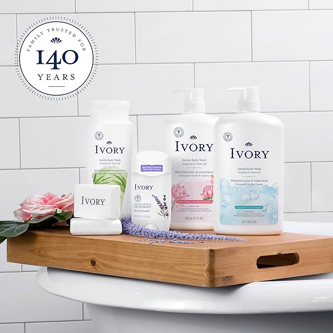 Ivory Gentle Bath Bar Soap, Designed for Whole Family, 99.44% Pure Formula with Plant-Based Cleansers, Made Without Heavy Perfumes, Parabens or Phthalates, Original Scent, 3.17 oz (2 Count)