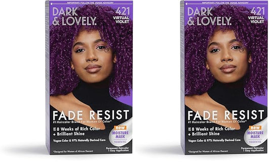 Softsheen-Carson Dark and Lovely Hair Dye, Fade Resist Hair Color with Conditioning Mask, Virtual Violet, 1 Kit (Pack of 2)