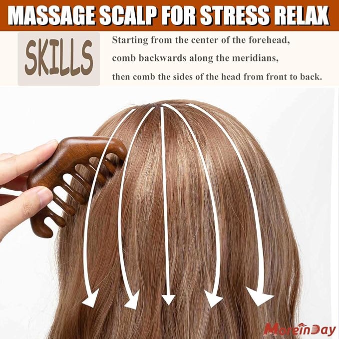 Wooden Scalp Massager for Scalp Gua sha, Massage Comb, Wooden Head Massager - Sandalwood