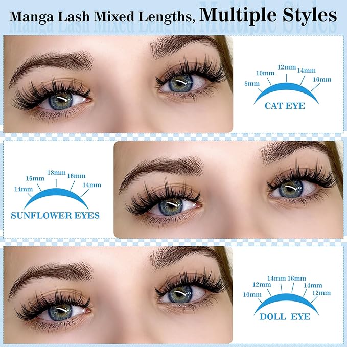 Lash Clusters California Sunset Manga Style Volume Soft 144Pcs 8-18mm Mix Eyelash Clusters DIY Lash Extension Ultra-Thin Band DIY Lashes (Fairy02)