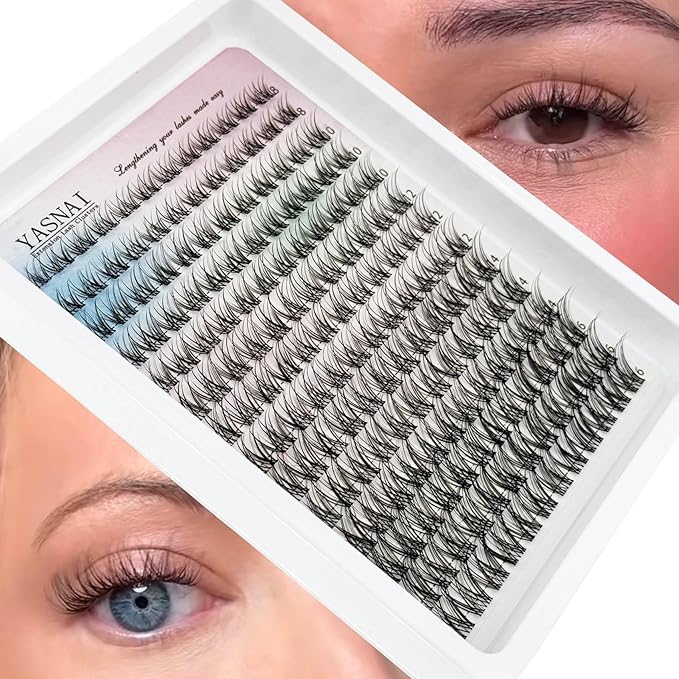 Lash Clusters Natural Look Wispy Lash Extensions, YASNAI Cluster Eyelash Extensions C Curl Individual Lashes 8-16MM 168pcs, Eye Lash Clusters Thin Clear Lash Band Cluster Lashes