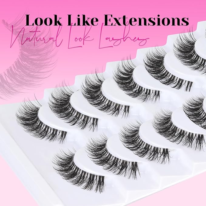 Veleasha Natural Lashes Wispy Eyelashes Soft False Eyelashes with Clear Band Looks Like Lash Extensions CC Curl Strip Lashes 10 Pairs Pack (Soft Whisper)