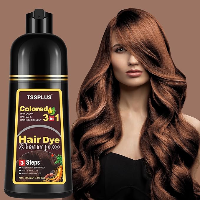 TSSPLUS Instant Hair Color Shampoo - Chestnut Brown Dye for Women & Men, 3 in 1 Herbal Coloring Shampoo (Chestnut Brown)