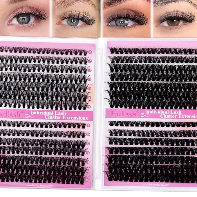 FADLASH Lash Clusters 30D+40D+50D+60D Eyelash Clusters 560PCS Individual Lashes D Curl Natural Lashes Clusters 8-16mm Wispy Cluster Eyelash Extensions for Beginners