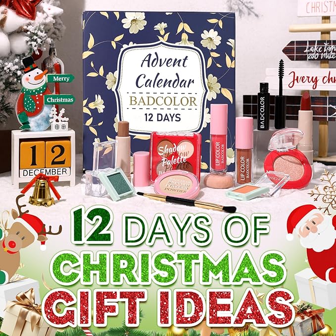 Makeup Advent Calendar 2025-12 Days Countdown Boxes Christmas Calendar Make Up Gift, Xmas Beauty & Cosmetics Surprise for Girl