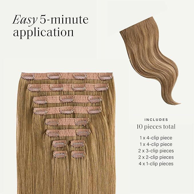 Luxy 100% Remy Human Hair, Classic 160g Clip-In Hair Extensions - 10 Wefts Multi-Dimensional Color for Natural Blending, Adds Volume & Length, Easy Apply & Remove 20" Bronde Balayage Classic