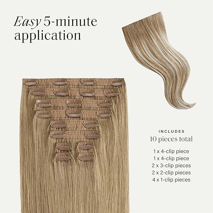 Luxy 100% Remy Human Hair, Classic 160g Clip-In Hair Extensions - 10 Wefts Multi-Dimensional Color for Natural Blending, Adds Volume & Length, Easy Apply & Remove 16" Natural Blonde Balayage