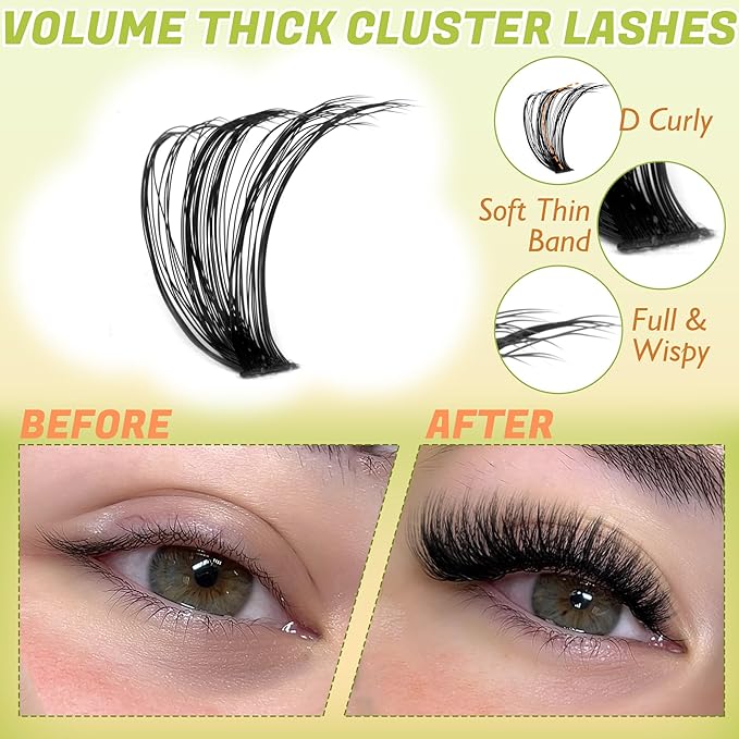 Ruairie Lash Clusters Eyelash Extensions 464pcs Volume Eyelash Clusters 50D/60D/70D/80D/100D/120D Thick Individual Lashes Extension 12-18MM D Curly Cluster Lashes Wispy