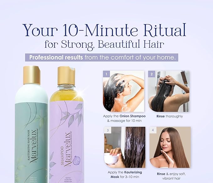 MARVELUX hair care kit with onion shampoo and cauterizing mask: complete system to strengthen hair, deep repair treatment for damaged hair, sulfate-free, growth and shine (500 ml, onion).