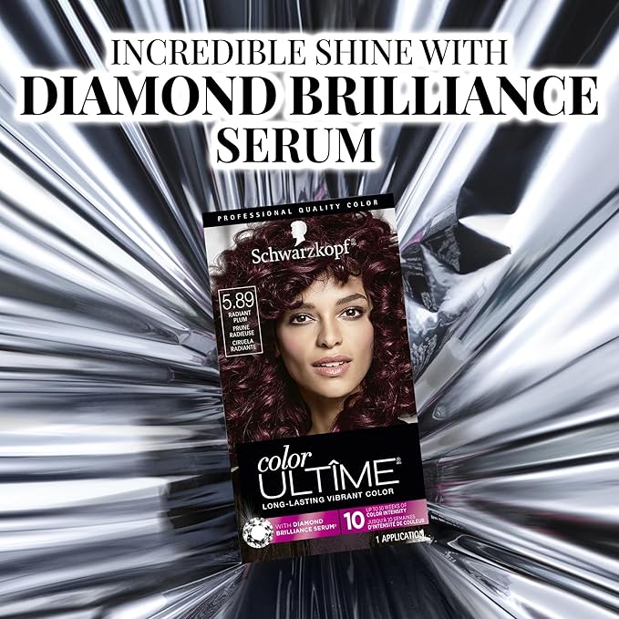 Schwarzkopf Color Ultime 5.89 Radiant Plum Hair Dye, Permanent Intense Black with Diamond Brilliance, Fade-Resistant, Covers Grays, All Hair Textures