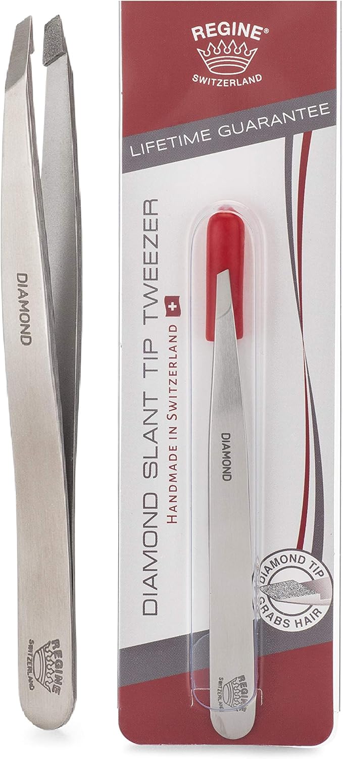 Professional Tweezers Diamond Slant Tip - Diamond Tip Tweezers for Men & Women - High Precision Design for Face, Eyebrow, Hair & Grooming - Stainless Steel Handmade Beauty Tool