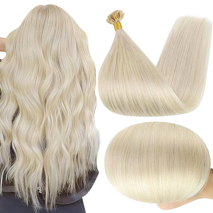 Full Shine U Tip Human Hair Extensions Color 60 Platinum Blonde Keratin Tip Hair Extensions 20 Inch Fusion Extensions Prebonded Human Hair 50 Grams add Length