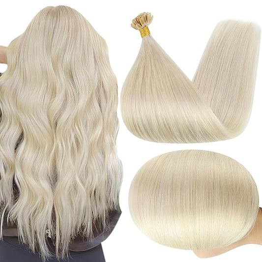 Full Shine U Tip Human Hair Extensions Color 60 Platinum Blonde Keratin Tip Hair Extensions 20 Inch Fusion Extensions Prebonded Human Hair 50 Grams add Length