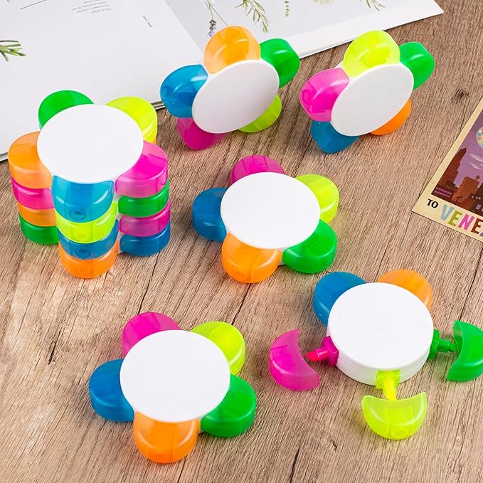 Petals Highlighters, Flower Shape Watercolor Highlighter Pens,Highlighters Assorted Colors 5-In-1 Fluorescent Pens for Aesthetic School Office Stationery Supplies.