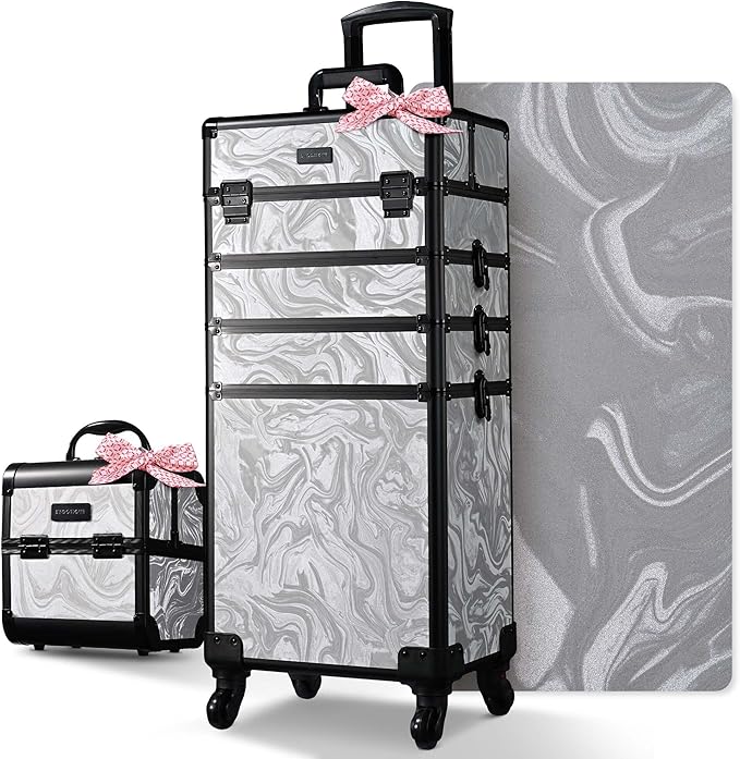 BYOOTIQUE Makeup Train Case with Portable Cube Case Cosmetic Organizer Graystone