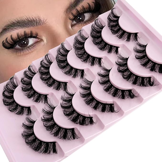 Mink Lashes Fluffy D Curl Russian Strip Lashes Wispy Lash Natural Look NINGLASH 11-17mm 3D False Eyelashes Volume 7 Pairs Short Fake Eyelash Pack