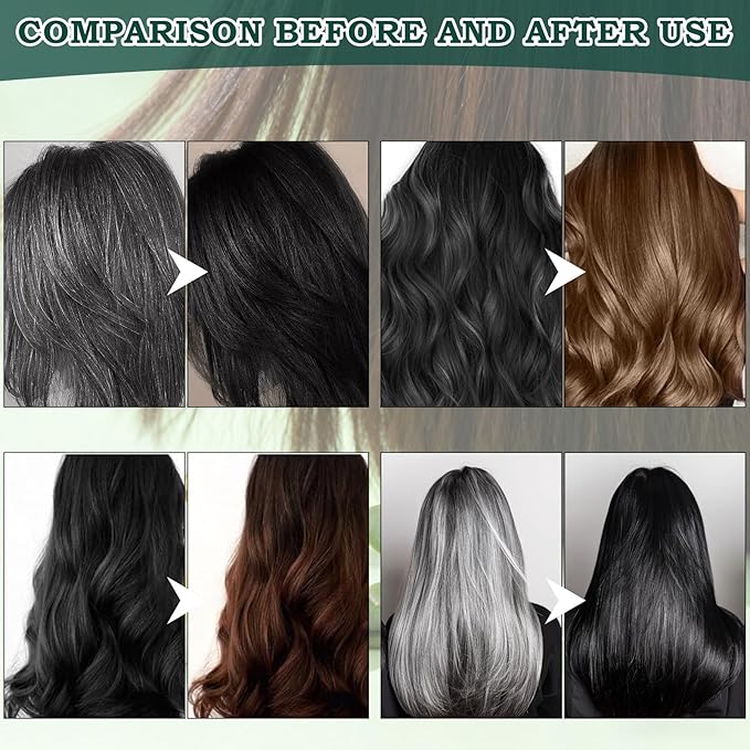 Mild Formula Long Lasting Hair Dye Set, Plant Extracts Hair Color for Gray Coverage, Herbal Hairs Dyes, Nourishing, Natural, Long-Lasting Shampoo 210ML (Natural Black)